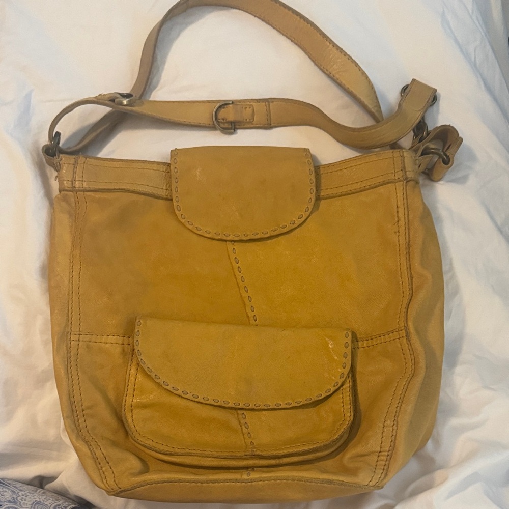 LUCKY Mustard yellow/ Tannish Leather Bucket Bag